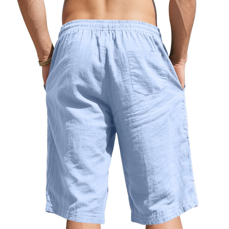 Linen Men's Casual Pants Summer Thin Section Loose Sports Straight Beach 7-minute Shorts