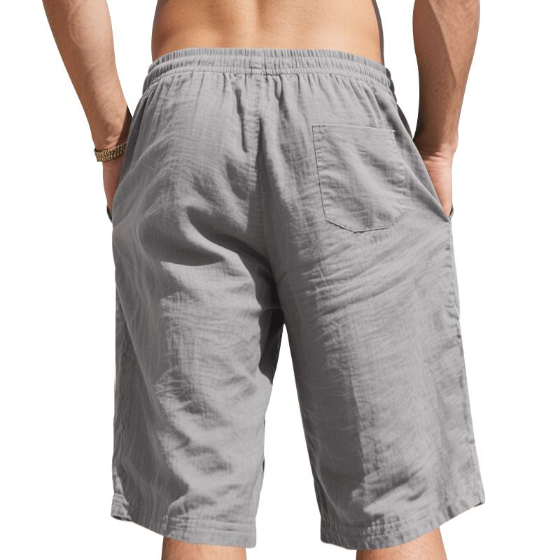 Linen Men's Casual Pants Summer Thin Section Loose Sports Straight Beach 7-minute Shorts