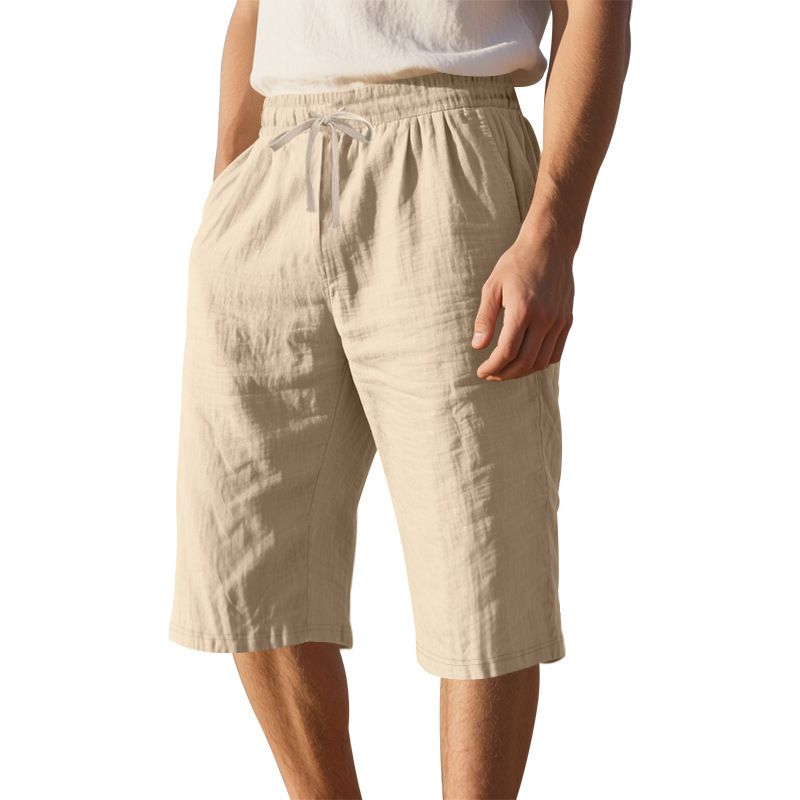 Linen Men's Casual Pants Summer Thin Section Loose Sports Straight Beach 7-minute Shorts