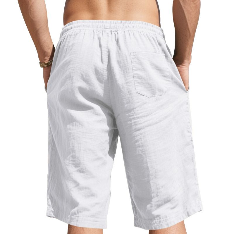 Linen Men's Casual Pants Summer Thin Section Loose Sports Straight Beach 7-minute Shorts