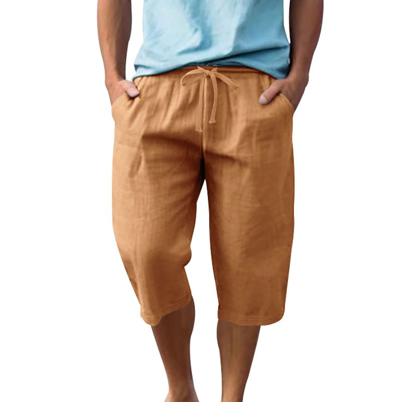 Linen Men's Casual Pants Summer Thin Section Loose Sports Straight Beach 7-minute Shorts