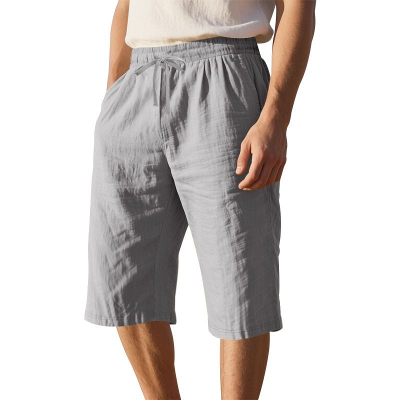 Linen Men's Casual Pants Summer Thin Section Loose Sports Straight Beach 7-minute Shorts