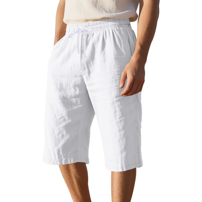Linen Men's Casual Pants Summer Thin Section Loose Sports Straight Beach 7-minute Shorts