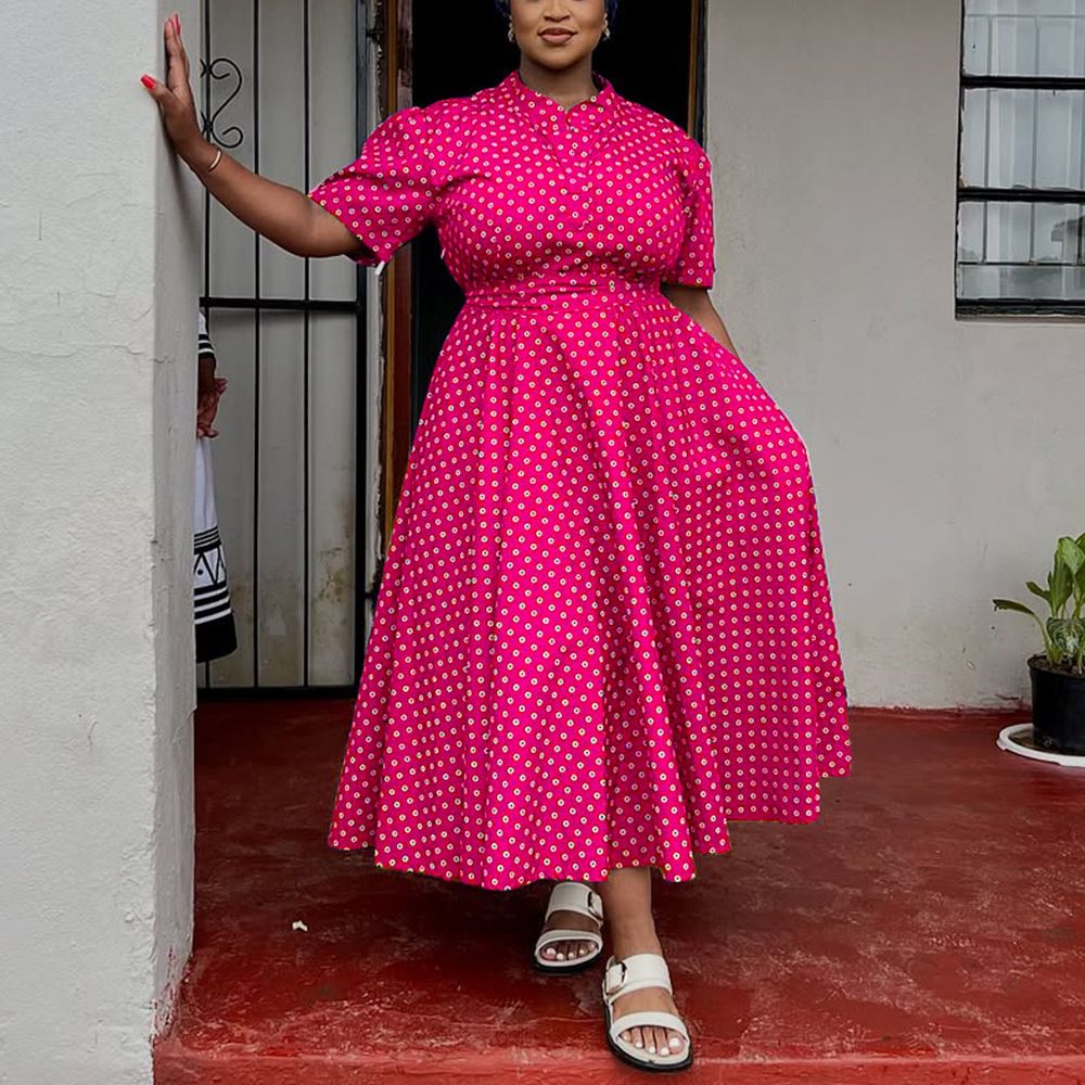 Women's 2025 Summer Short Sleeve V-Neck Bohemian Polka Dot Printed Dresses Plus Size Long Dresses Women