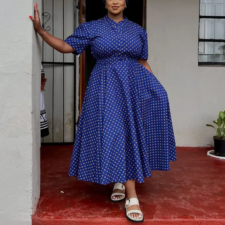 Women's 2025 Summer Short Sleeve V-Neck Bohemian Polka Dot Printed Dresses Plus Size Long Dresses Women