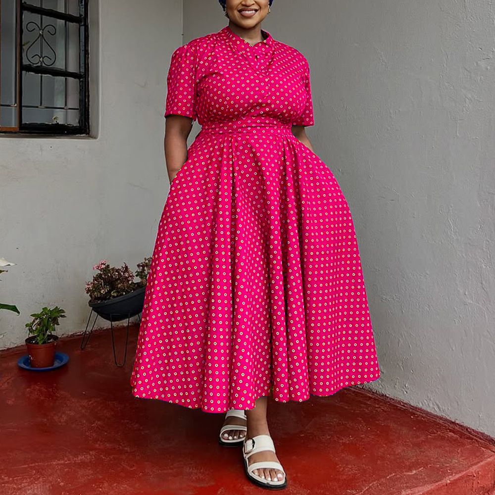 Women's 2025 Summer Short Sleeve V-Neck Bohemian Polka Dot Printed Dresses Plus Size Long Dresses Women
