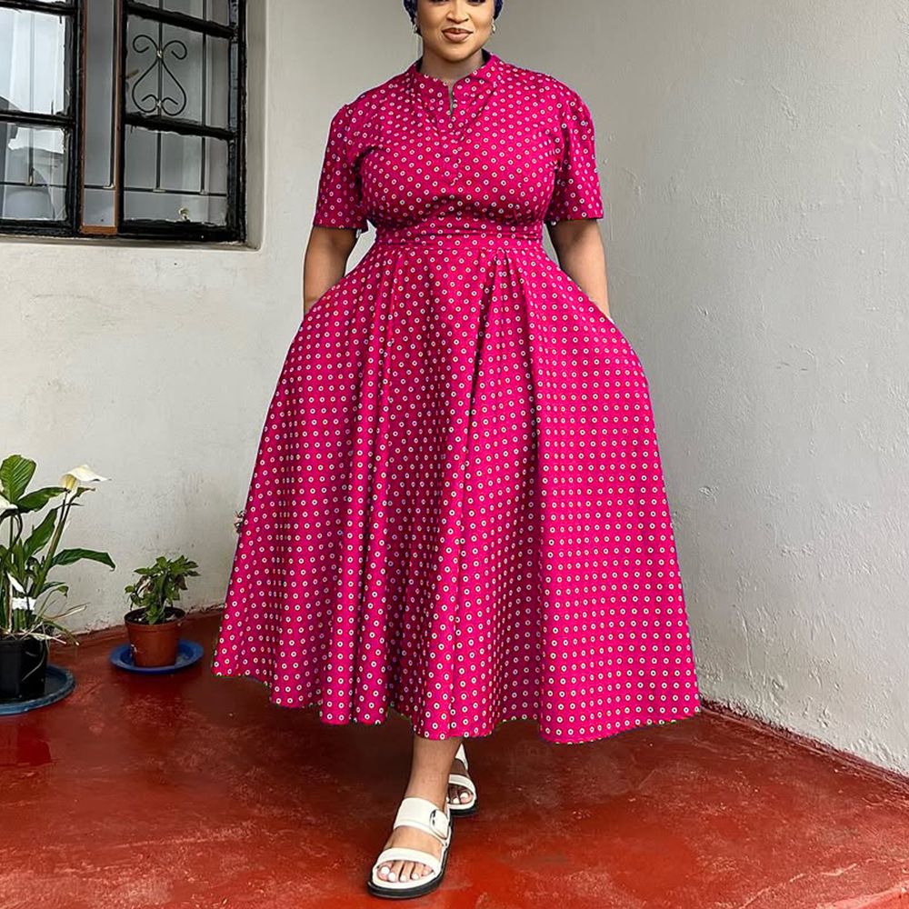 Women's 2025 Summer Short Sleeve V-Neck Bohemian Polka Dot Printed Dresses Plus Size Long Dresses Women