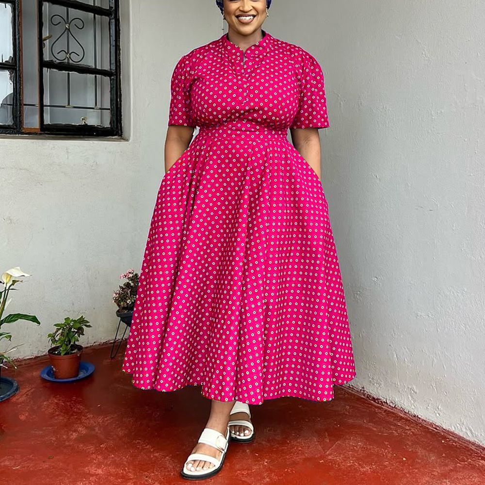 Women's 2025 Summer Short Sleeve V-Neck Bohemian Polka Dot Printed Dresses Plus Size Long Dresses Women