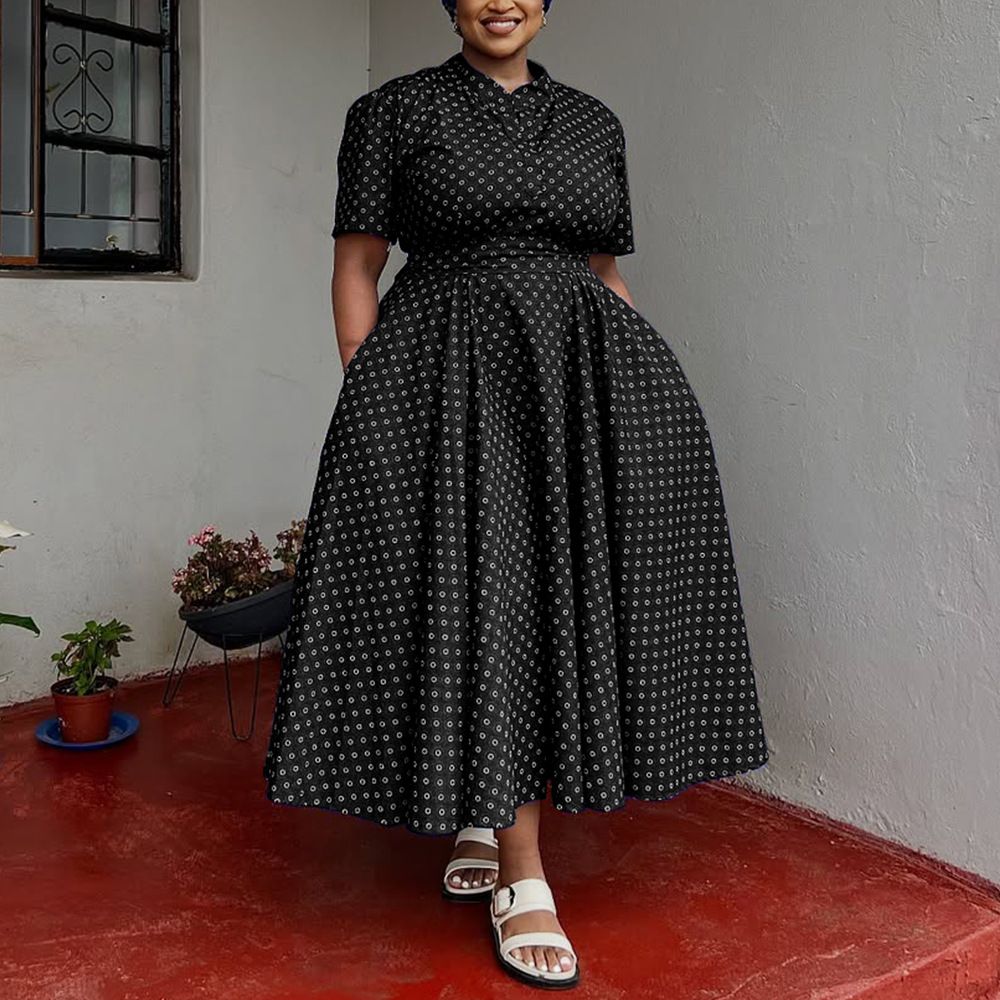 Women's 2025 Summer Short Sleeve V-Neck Bohemian Polka Dot Printed Dresses Plus Size Long Dresses Women
