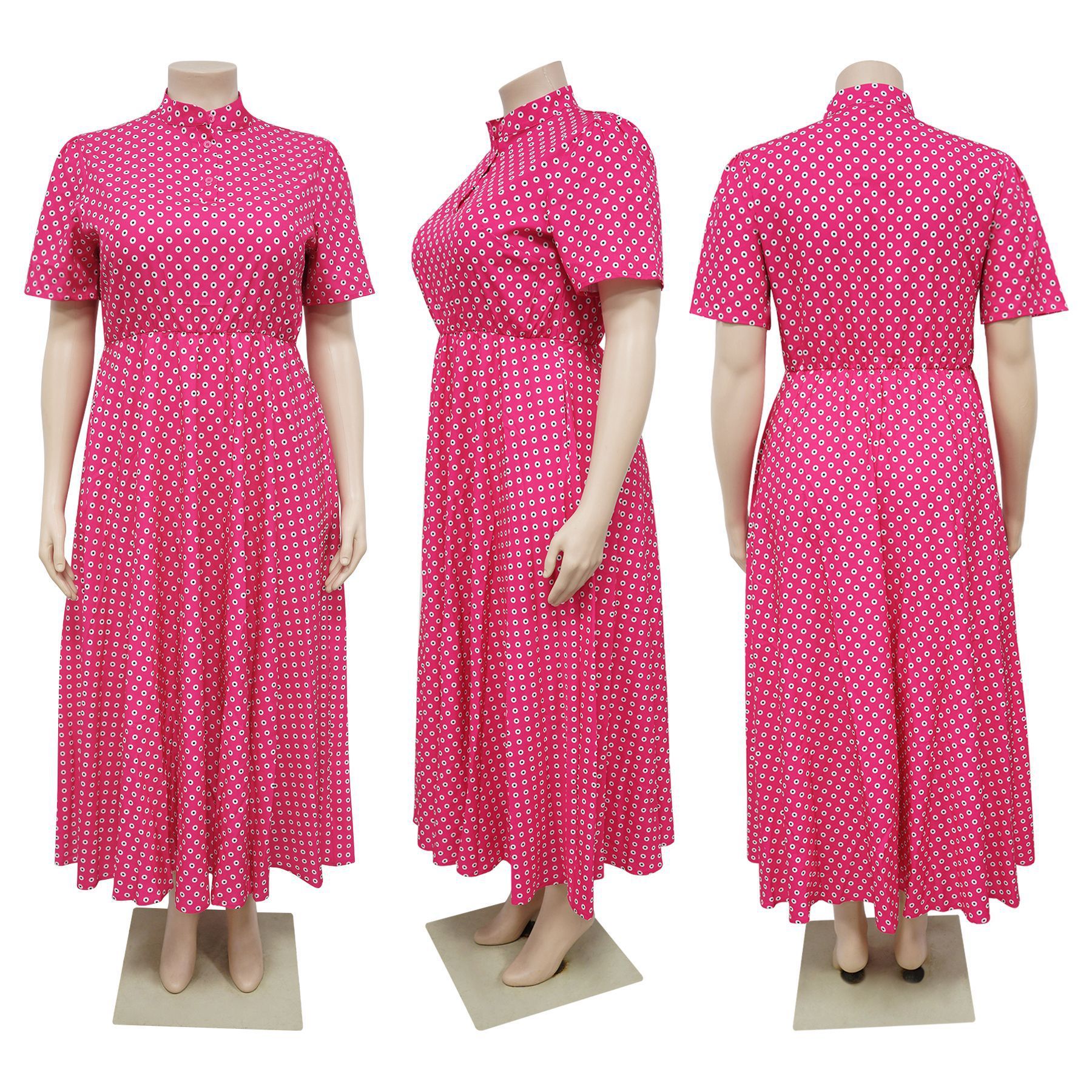 Women's 2025 Summer Short Sleeve V-Neck Bohemian Polka Dot Printed Dresses Plus Size Long Dresses Women