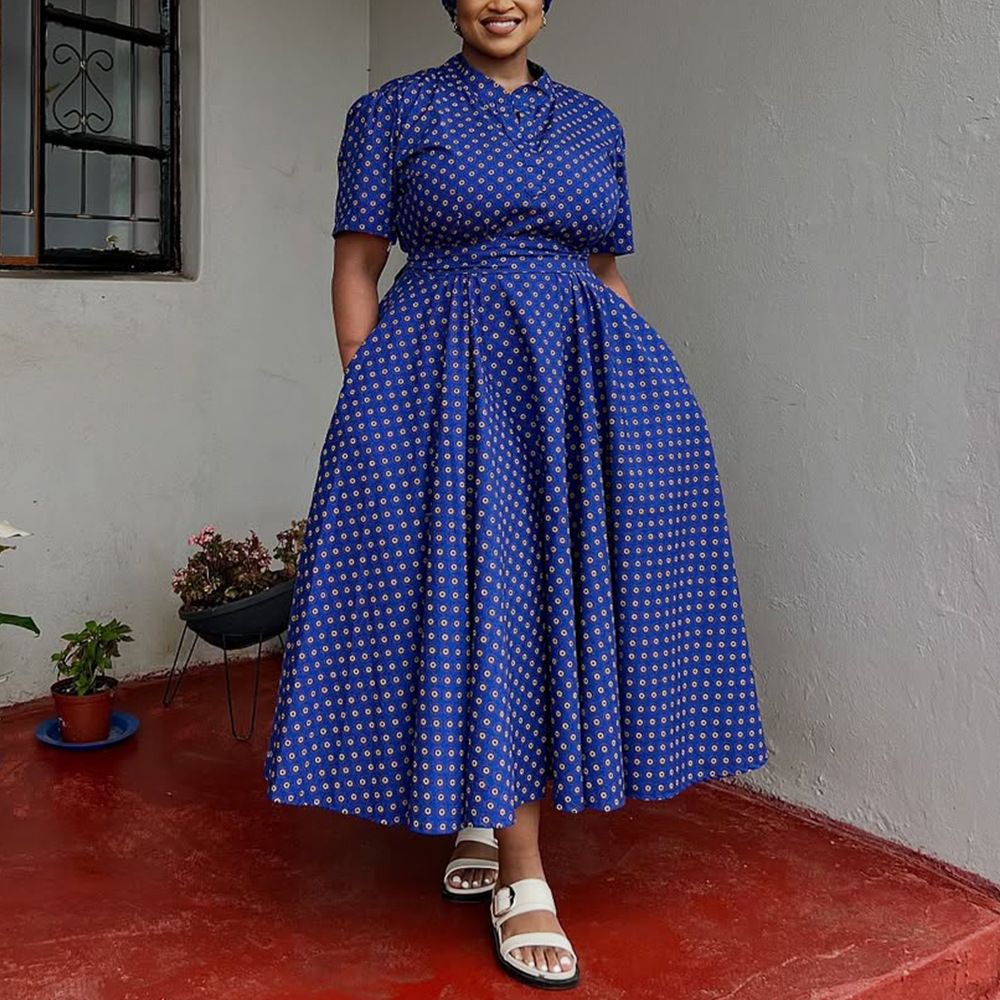 Women's 2025 Summer Short Sleeve V-Neck Bohemian Polka Dot Printed Dresses Plus Size Long Dresses Women