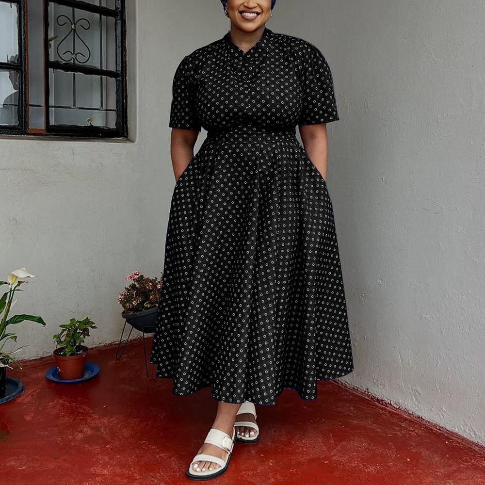 Women's 2025 Summer Short Sleeve V-Neck Bohemian Polka Dot Printed Dresses Plus Size Long Dresses Women