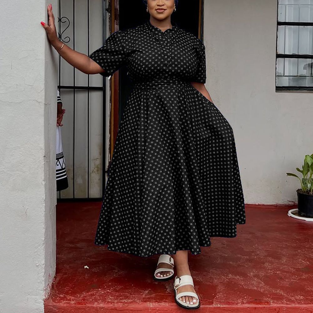 Women's 2025 Summer Short Sleeve V-Neck Bohemian Polka Dot Printed Dresses Plus Size Long Dresses Women
