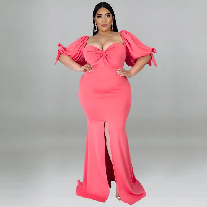 Plus Size Women's Willow Edge Bubble Sleeve Split Large Hem Fashion Dresses