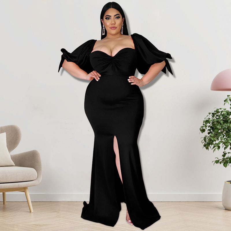 Plus Size Women's Willow Edge Bubble Sleeve Split Large Hem Fashion Dresses