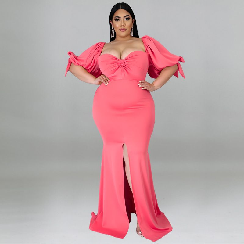 Plus Size Women's Willow Edge Bubble Sleeve Split Large Hem Fashion Dresses