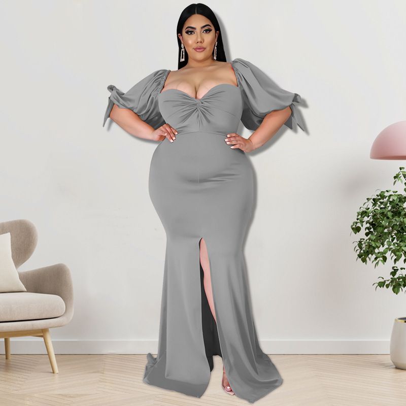 Plus Size Women's Willow Edge Bubble Sleeve Split Large Hem Fashion Dresses