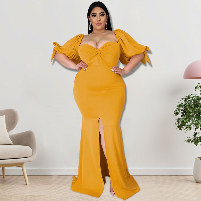 Plus Size Women's Willow Edge Bubble Sleeve Split Large Hem Fashion Dresses