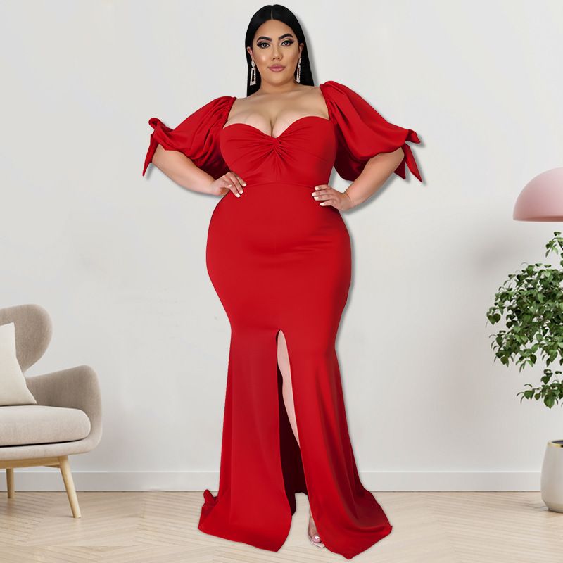 Plus Size Women's Willow Edge Bubble Sleeve Split Large Hem Fashion Dresses