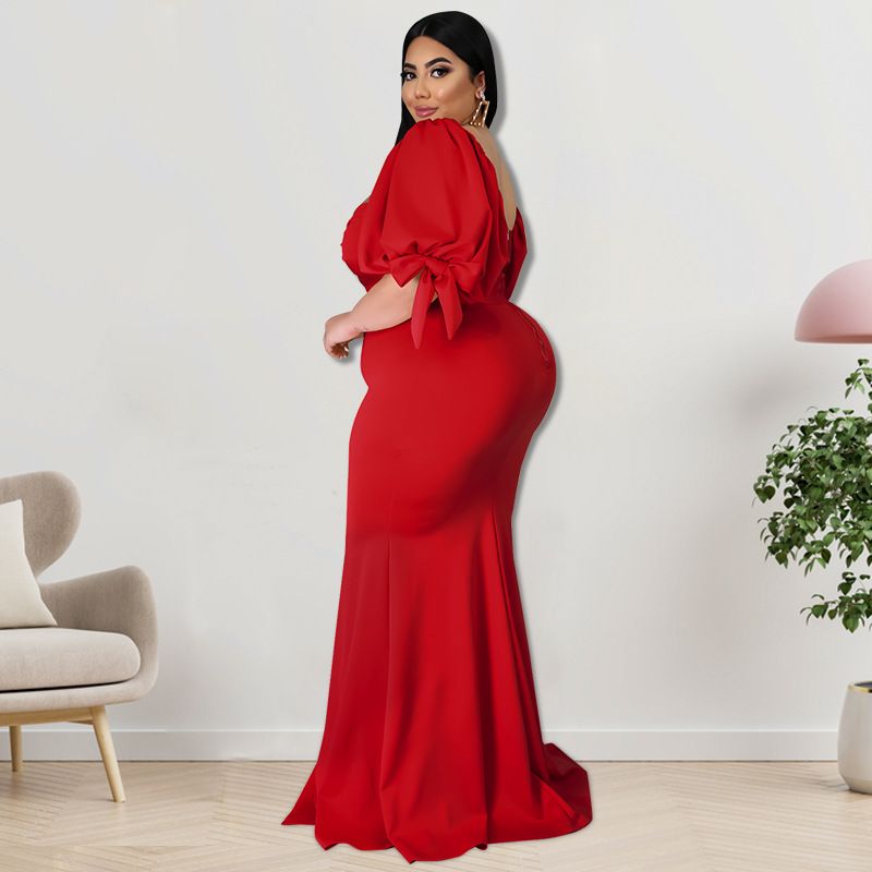 Plus Size Women's Willow Edge Bubble Sleeve Split Large Hem Fashion Dresses