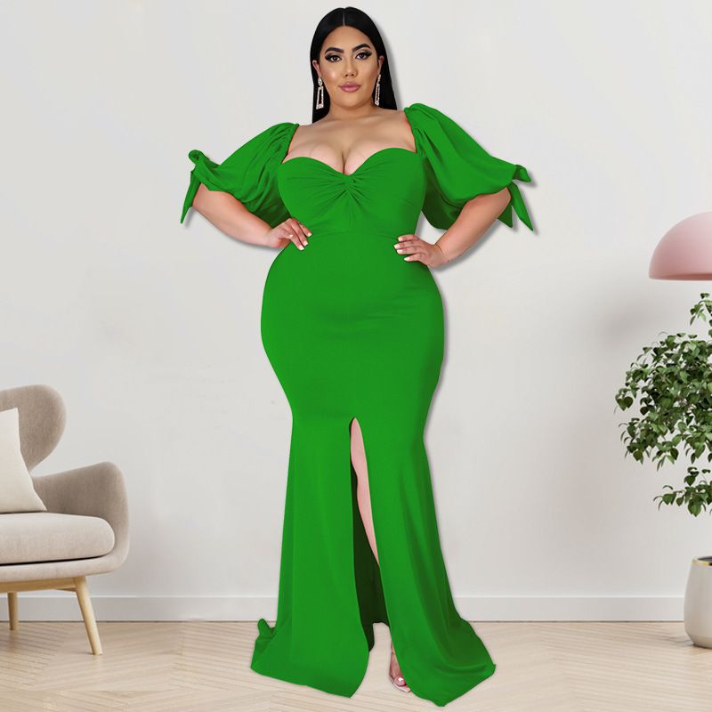 Plus Size Women's Willow Edge Bubble Sleeve Split Large Hem Fashion Dresses