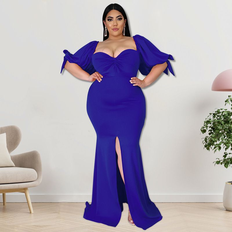 Plus Size Women's Willow Edge Bubble Sleeve Split Large Hem Fashion Dresses