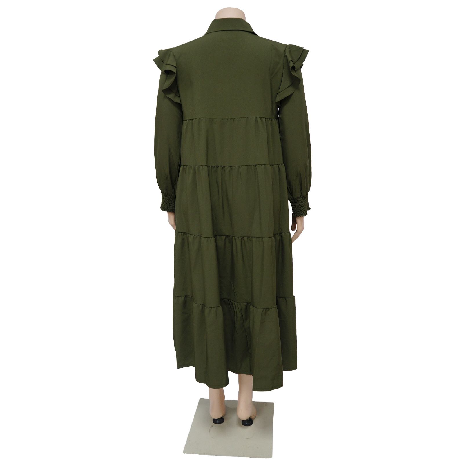 Plus Size Women's Amazon Pop-up Ruffle Shoulder Long Sleeve Layered Hem Dresses