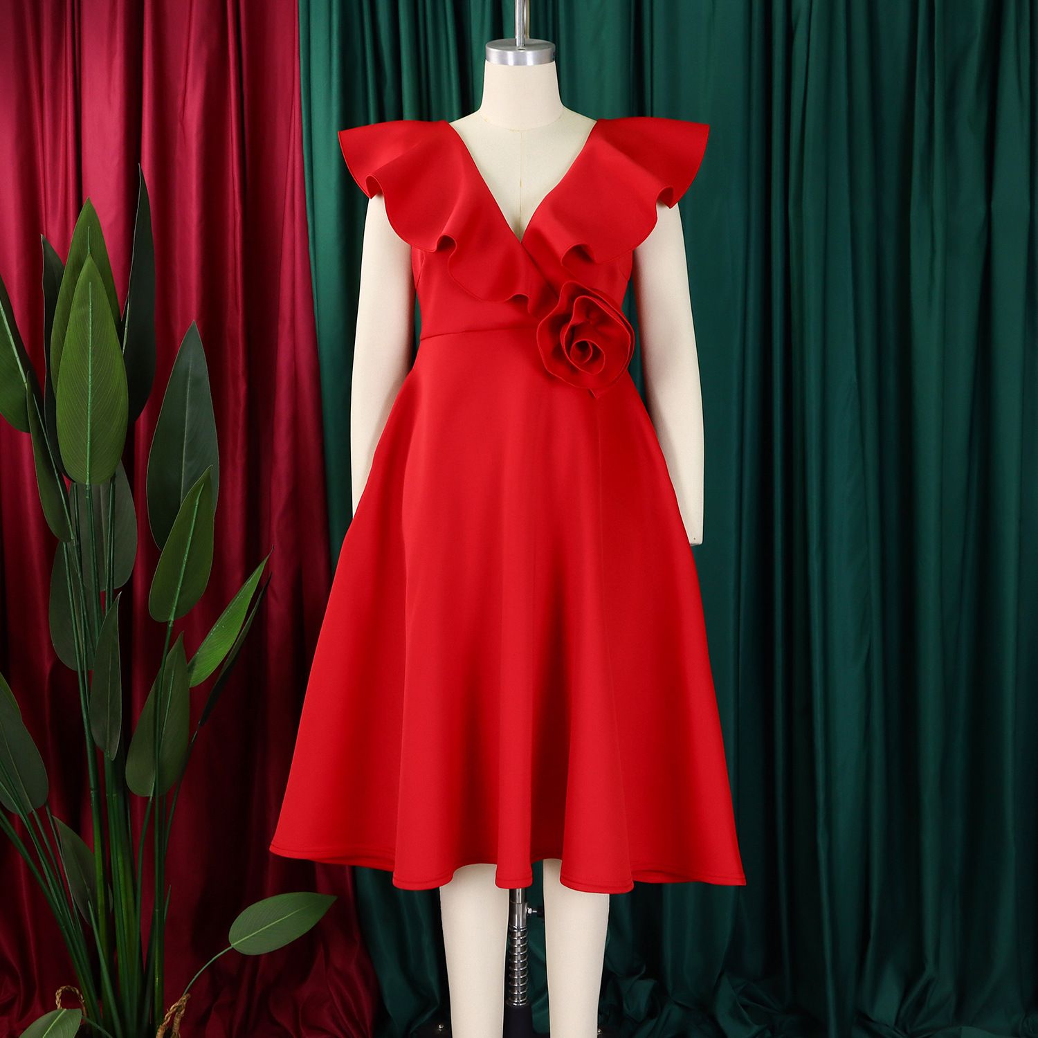 Amazon V Neck Ruffle Stereoscopic Floral Hem Evening Party Dresses
