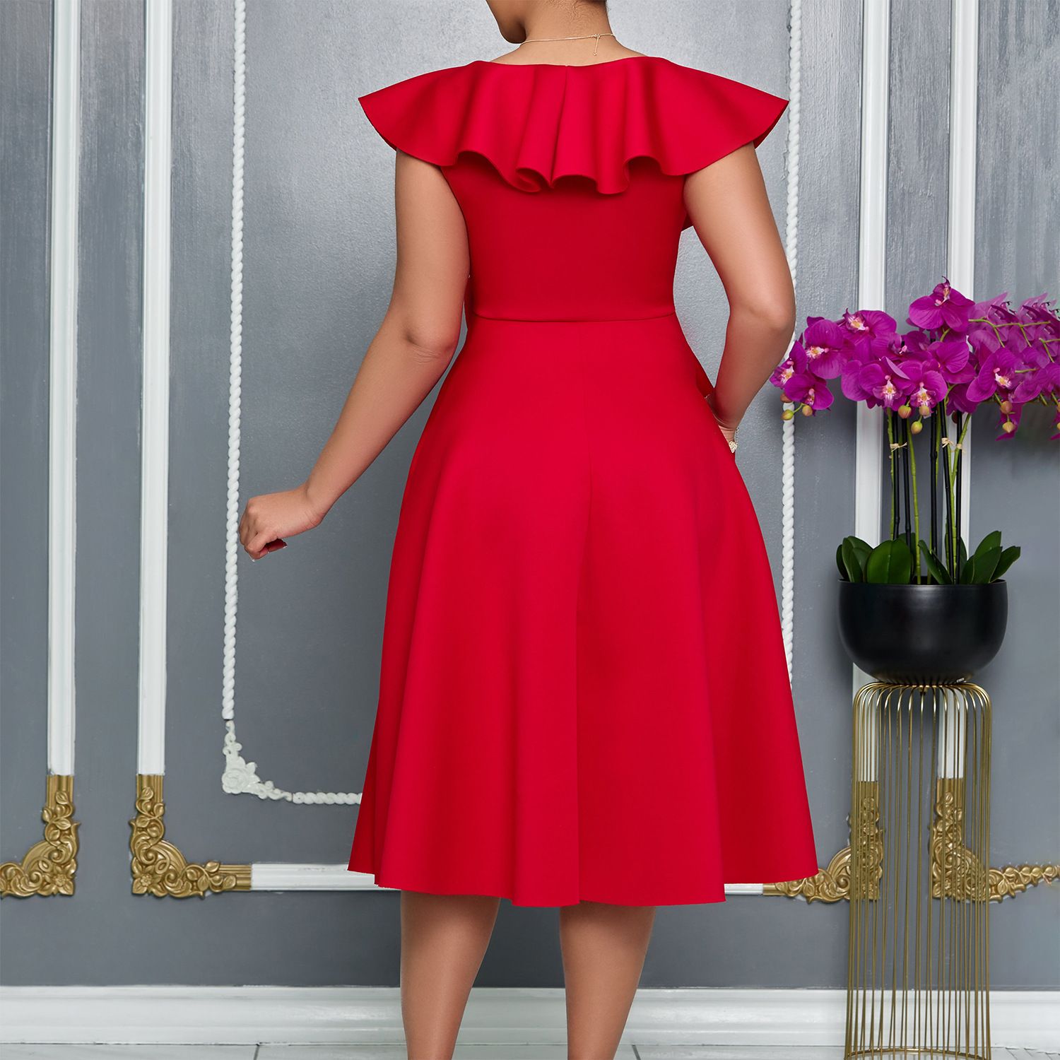 Amazon V Neck Ruffle Stereoscopic Floral Hem Evening Party Dresses
