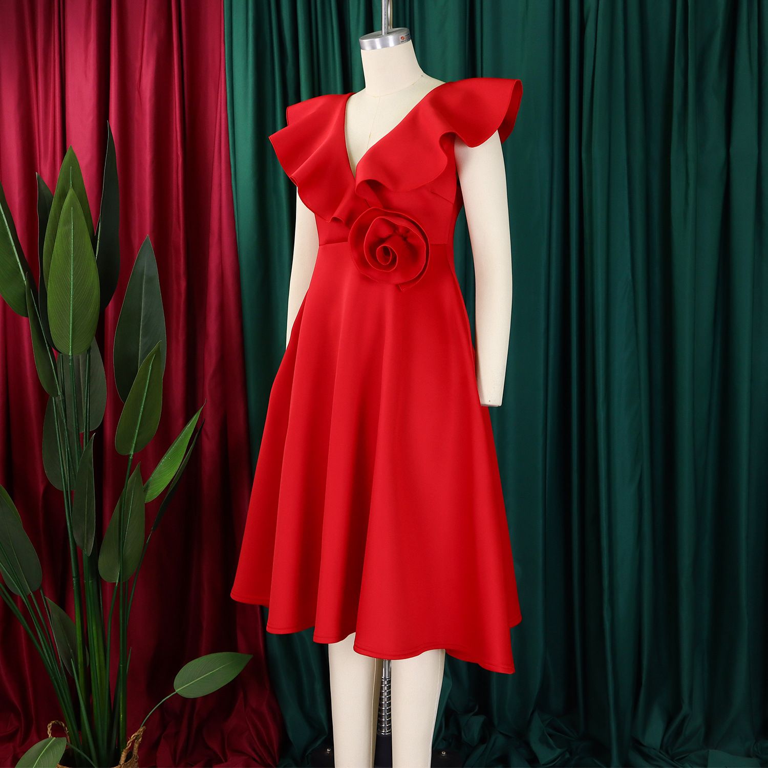 Amazon V Neck Ruffle Stereoscopic Floral Hem Evening Party Dresses