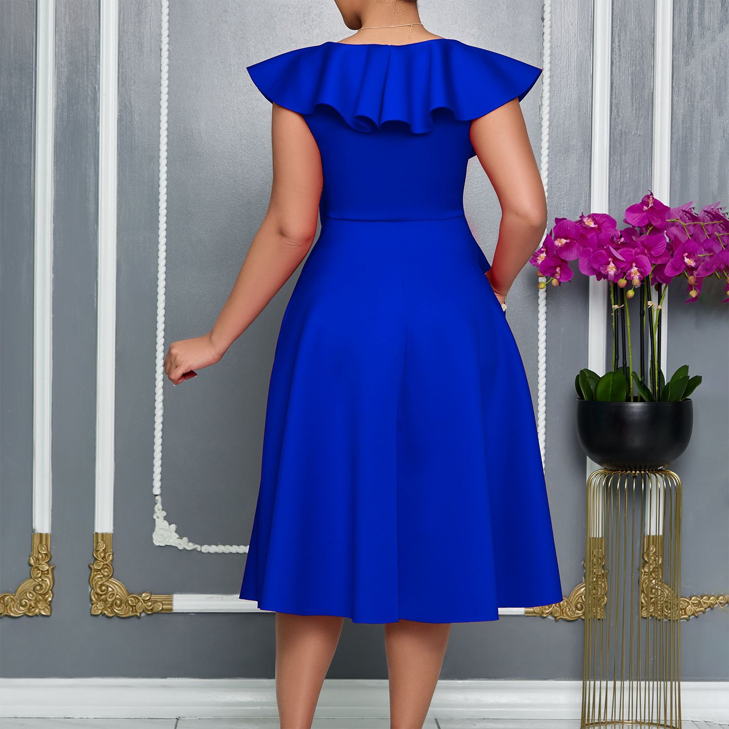 Amazon V Neck Ruffle Stereoscopic Floral Hem Evening Party Dresses