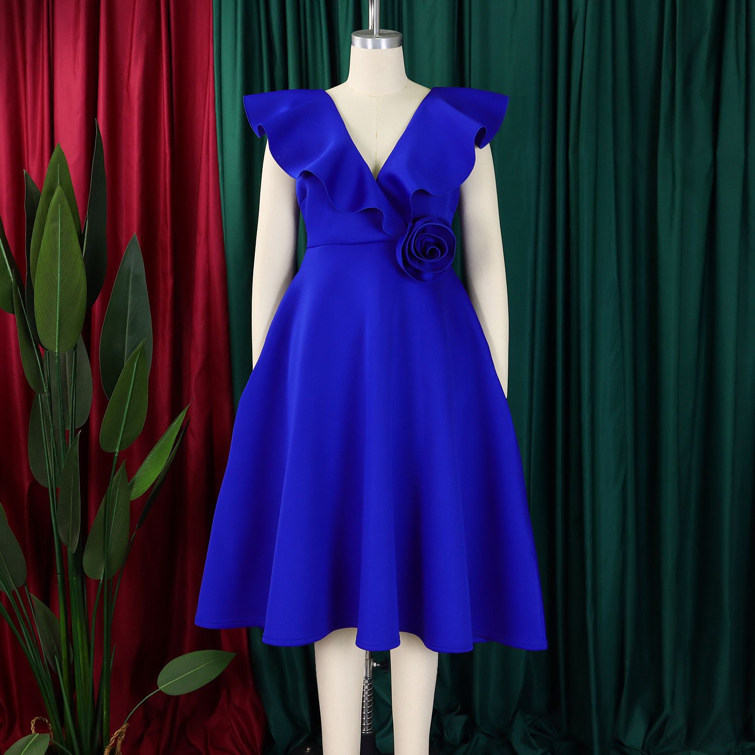 Amazon V Neck Ruffle Stereoscopic Floral Hem Evening Party Dresses