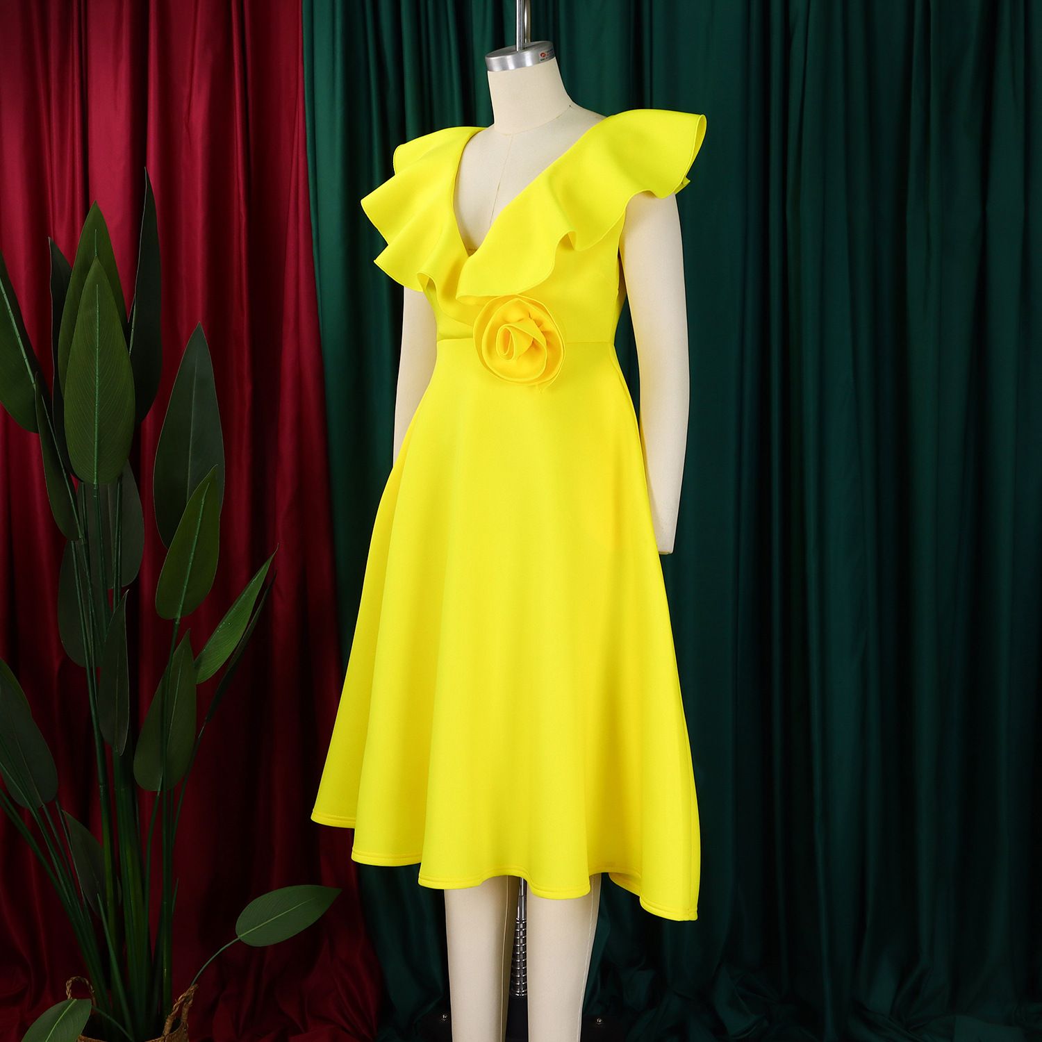 Amazon V Neck Ruffle Stereoscopic Floral Hem Evening Party Dresses