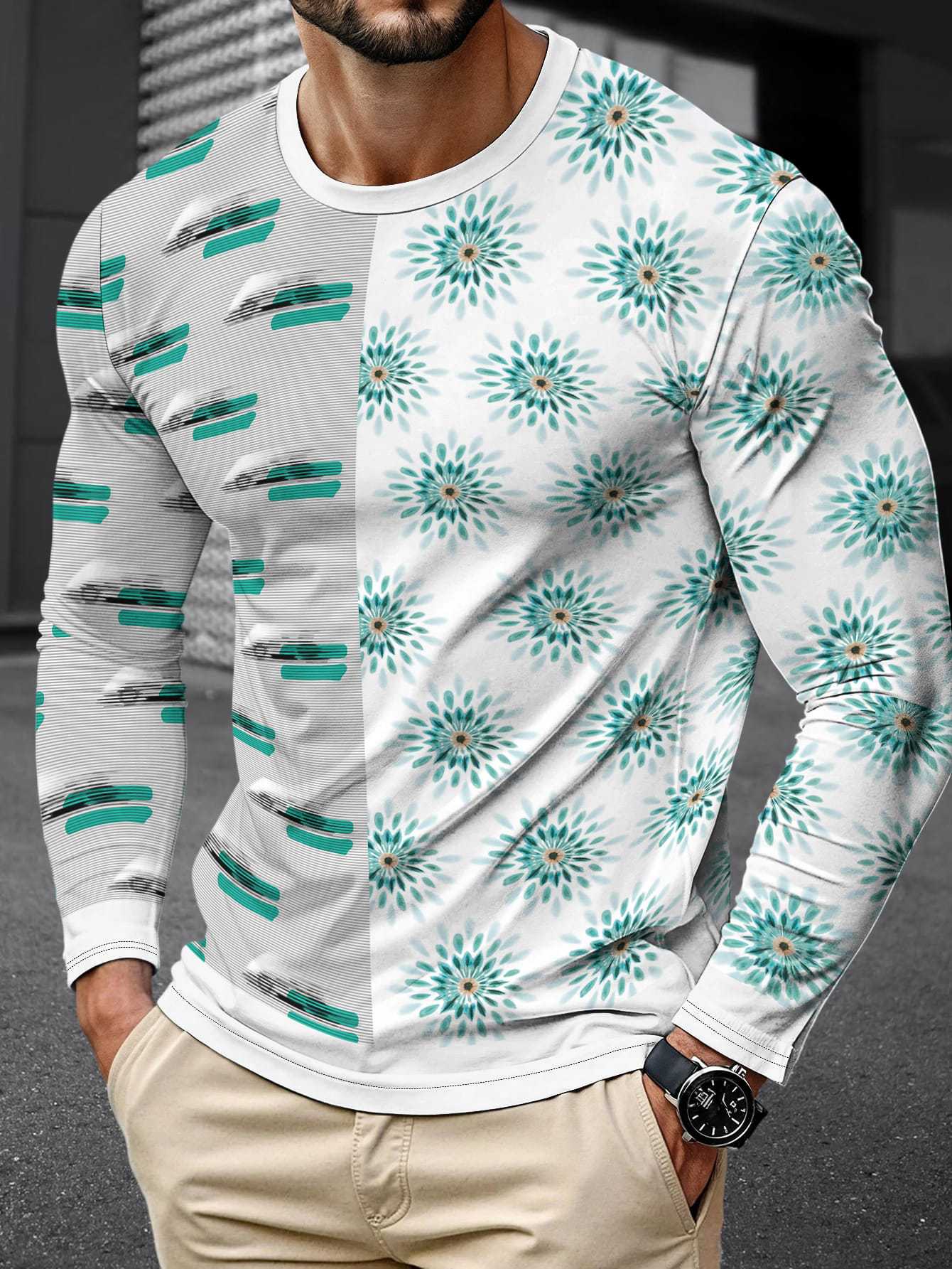 2025 Long-sleeved Fashion Simple Trend Round Neck T-Shirt Men's Casual Sports