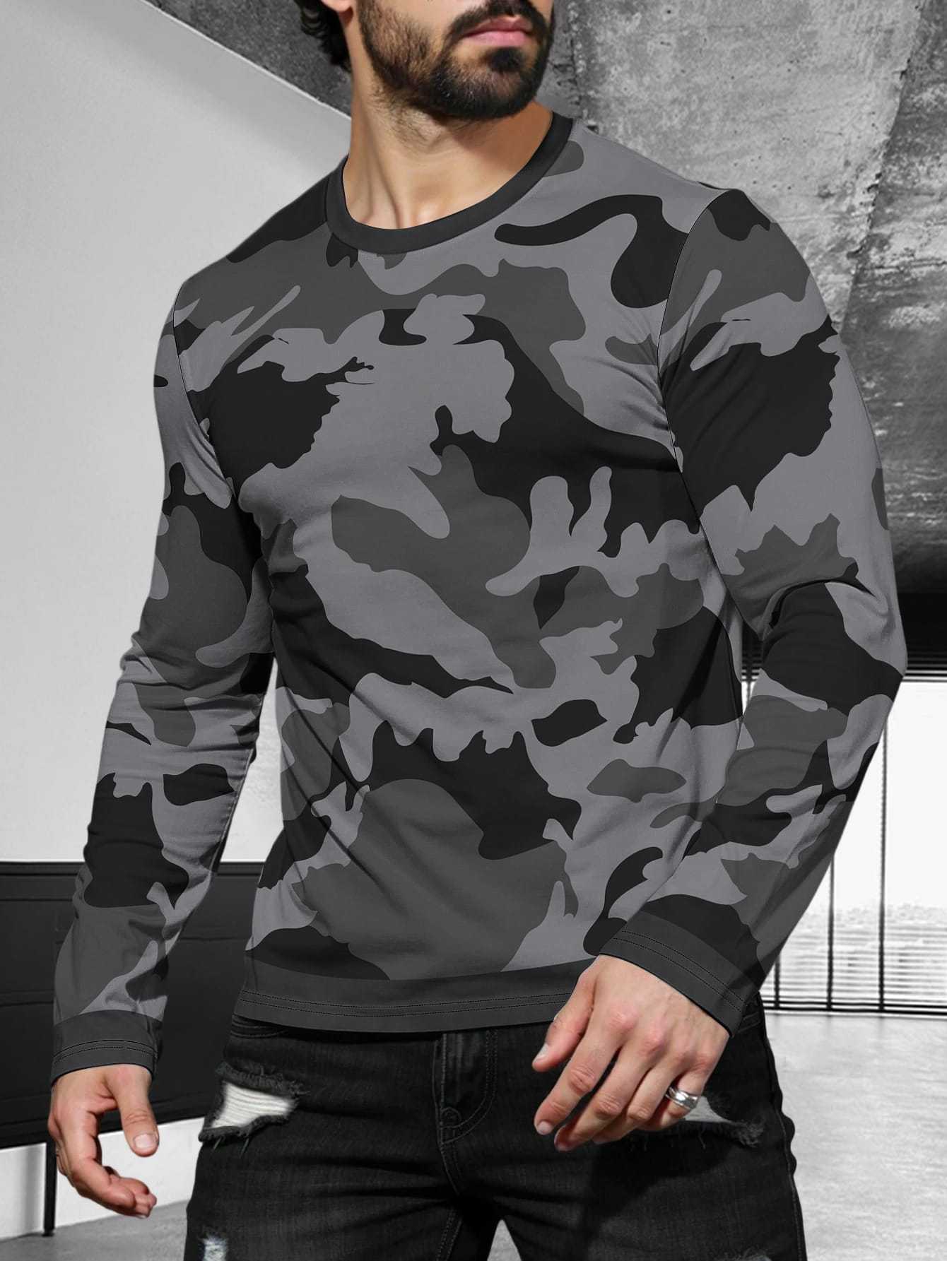 2025 Long-sleeved Fashion Simple Trend Round Neck T-Shirt Men's Casual Sports