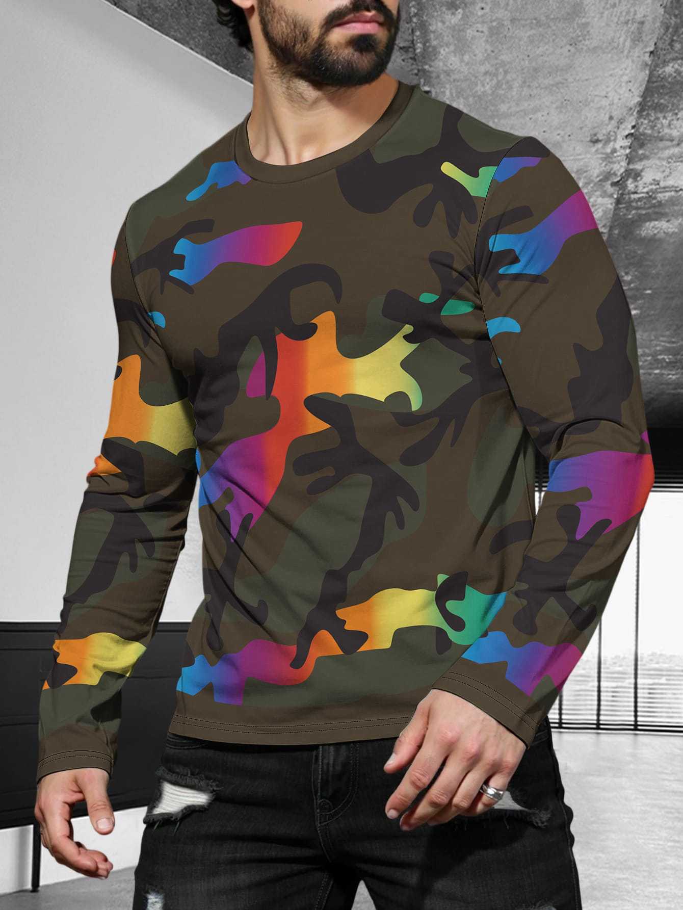 2025 Long-sleeved Fashion Simple Trend Round Neck T-Shirt Men's Casual Sports