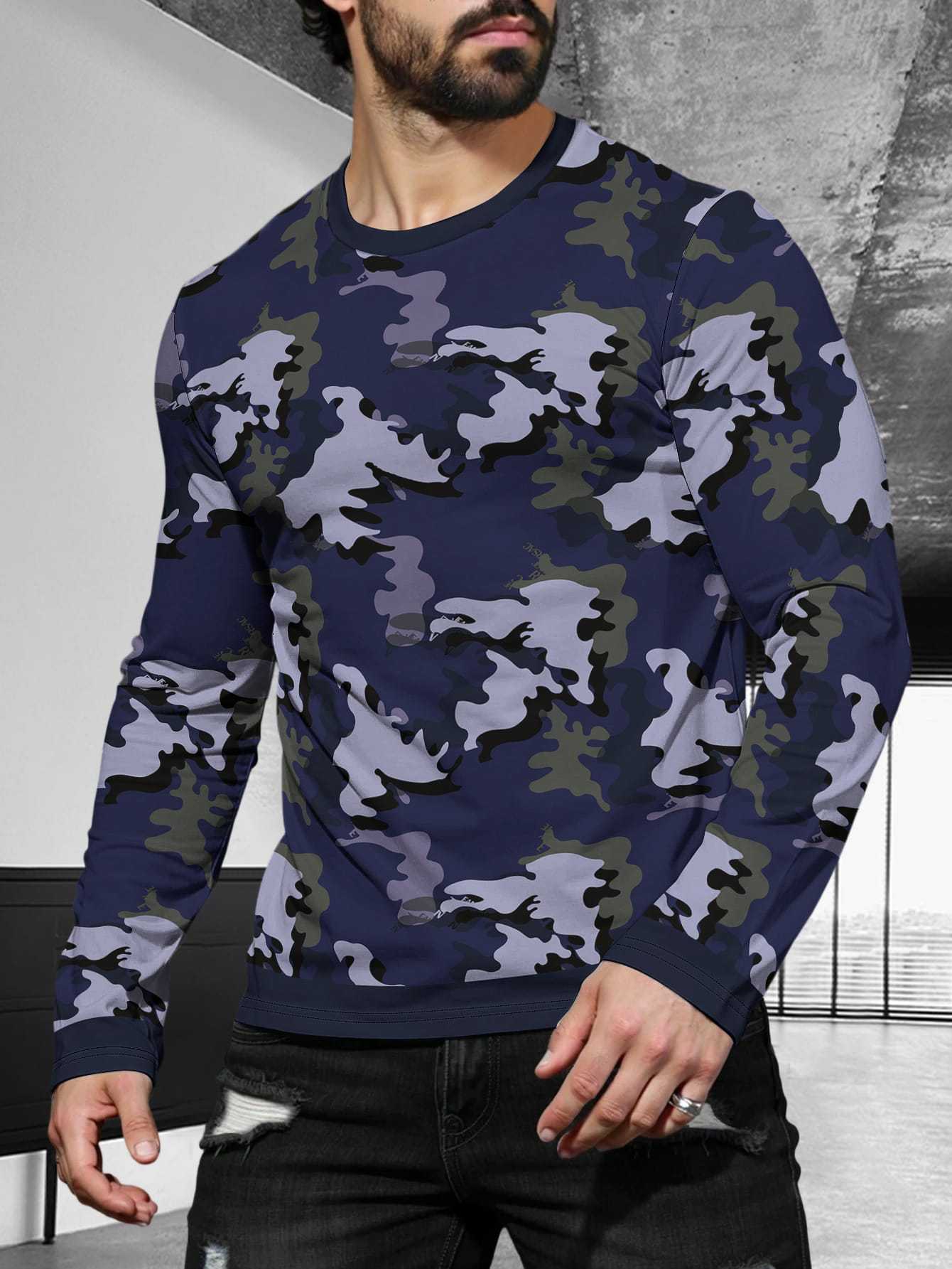 2025 Long-sleeved Fashion Simple Trend Round Neck T-Shirt Men's Casual Sports