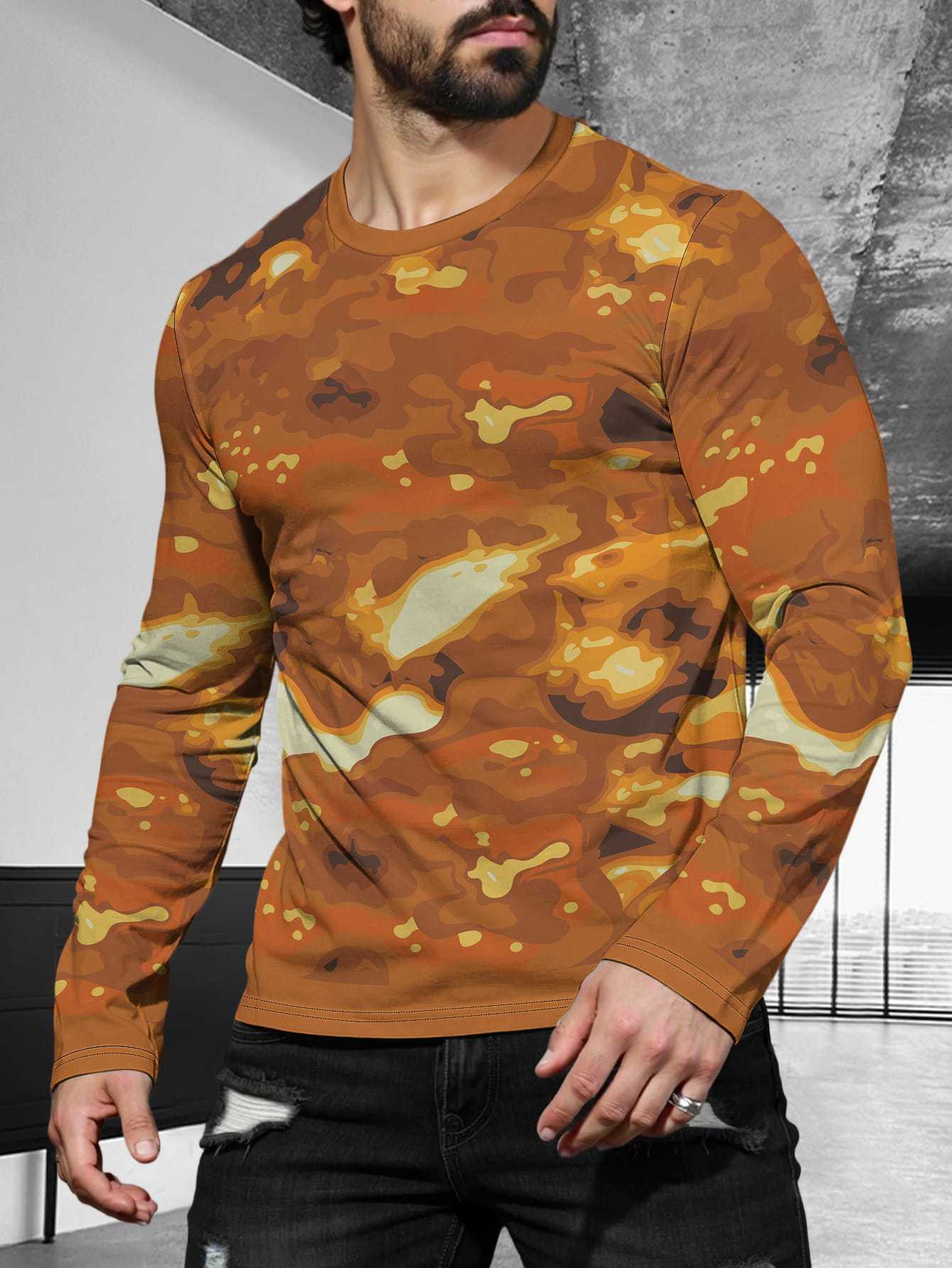 2025 Long-sleeved Fashion Simple Trend Round Neck T-Shirt Men's Casual Sports