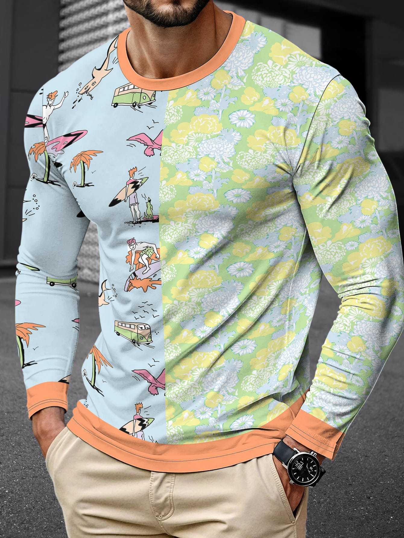 2025 Long-sleeved Fashion Simple Trend Round Neck T-Shirt Men's Casual Sports