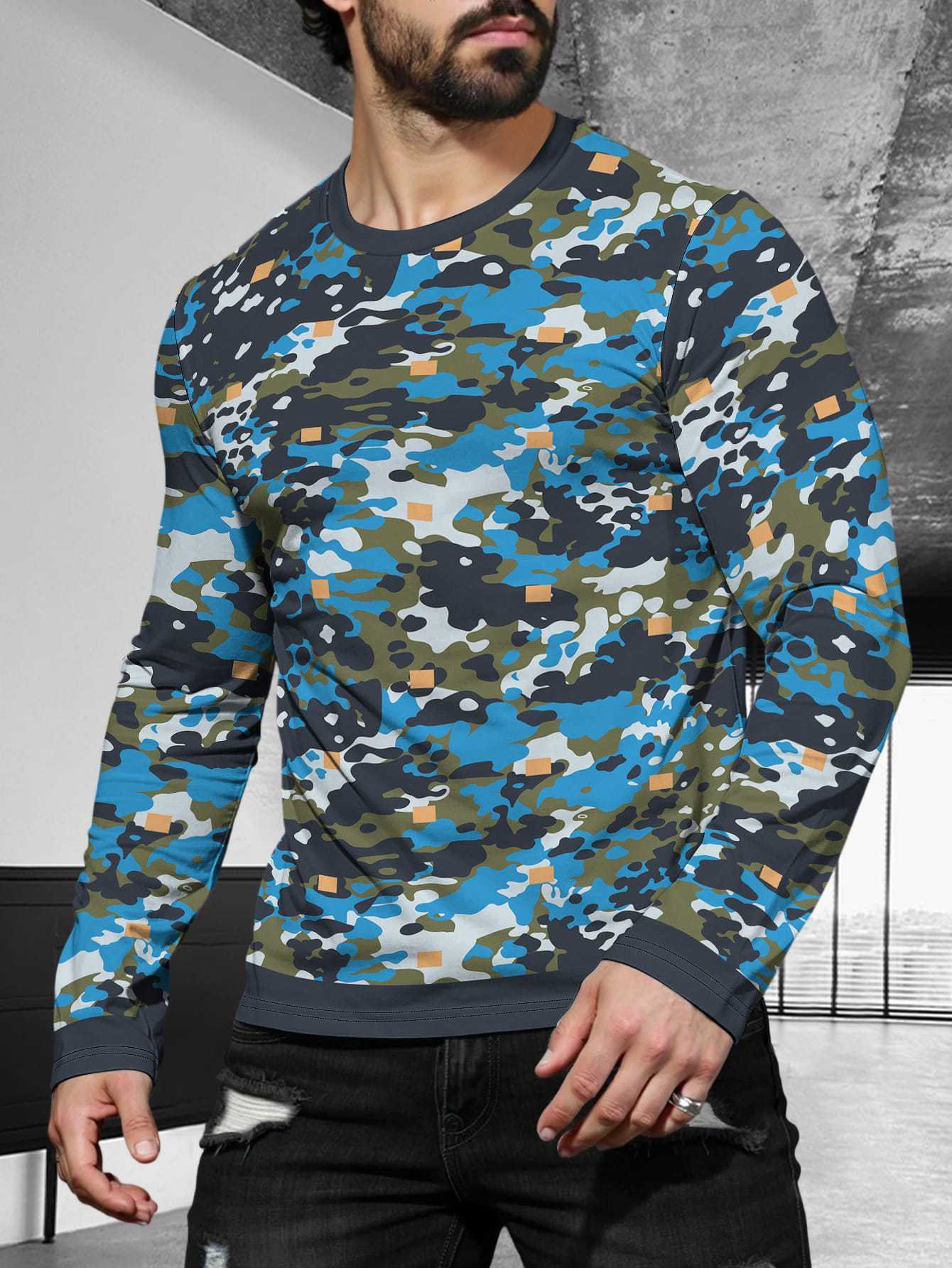 2025 Long-sleeved Fashion Simple Trend Round Neck T-Shirt Men's Casual Sports