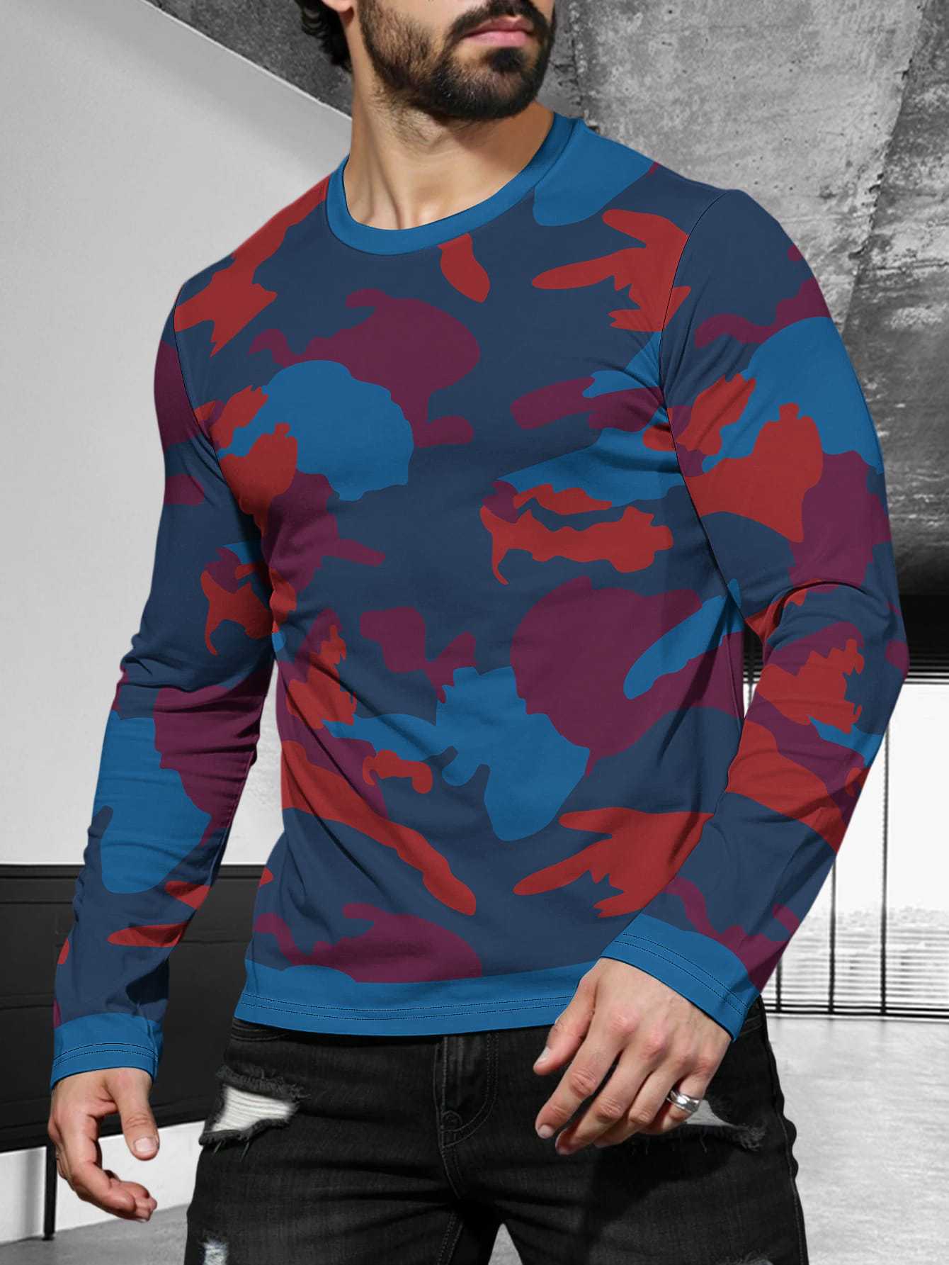 2025 Long-sleeved Fashion Simple Trend Round Neck T-Shirt Men's Casual Sports