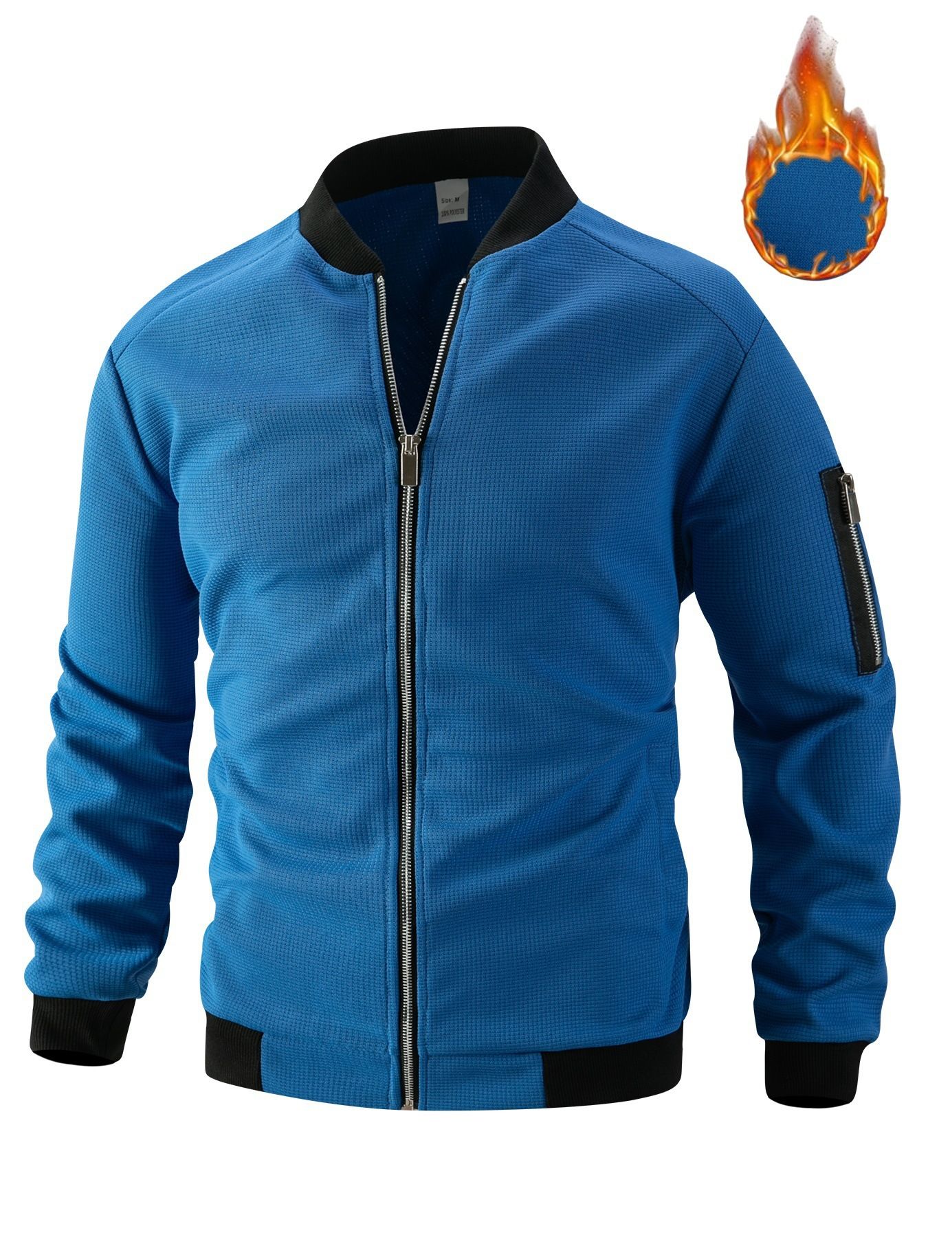 New Men's 300G Waffle Weave Solid Colour Cardigan with Pocket, Zip-Up Stand Collar Jacket