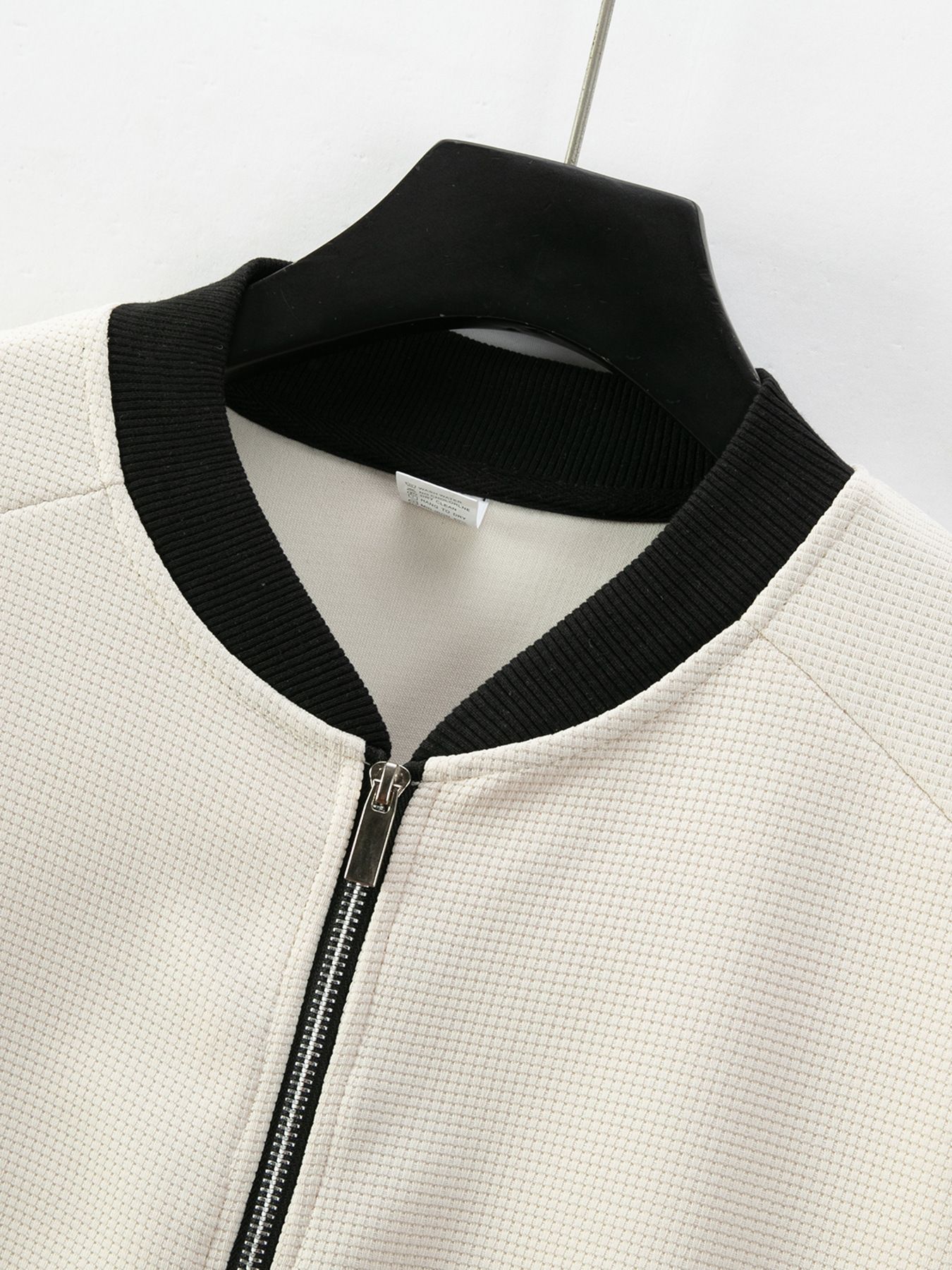 New Men's 300G Waffle Weave Solid Colour Cardigan with Pocket, Zip-Up Stand Collar Jacket