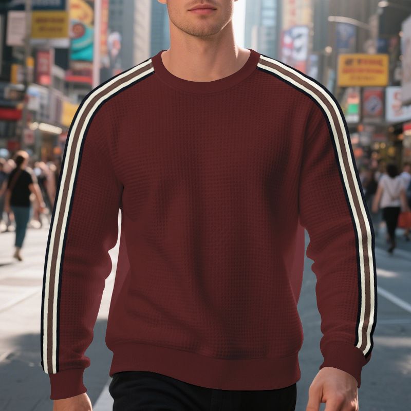 Men's Round Neck T-Shirt - Loose Fit, Lightweight, Seven Stripes, Pineapple Pattern Casual Long-Sleeved Sweatshirt for Men