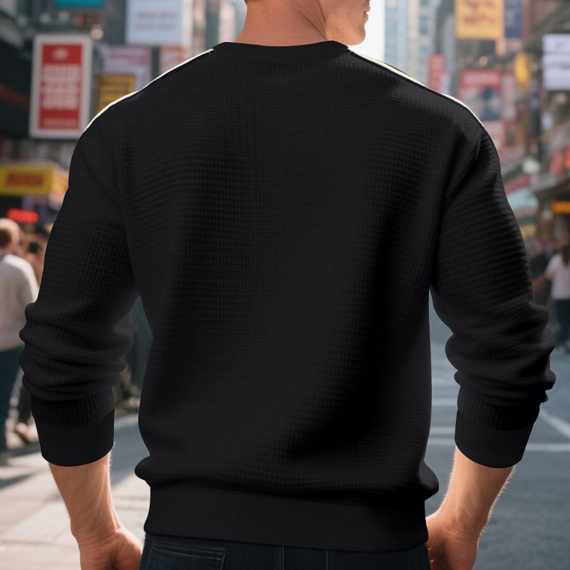 Men's Round Neck T-Shirt - Loose Fit, Lightweight, Seven Stripes, Pineapple Pattern Casual Long-Sleeved Sweatshirt for Men