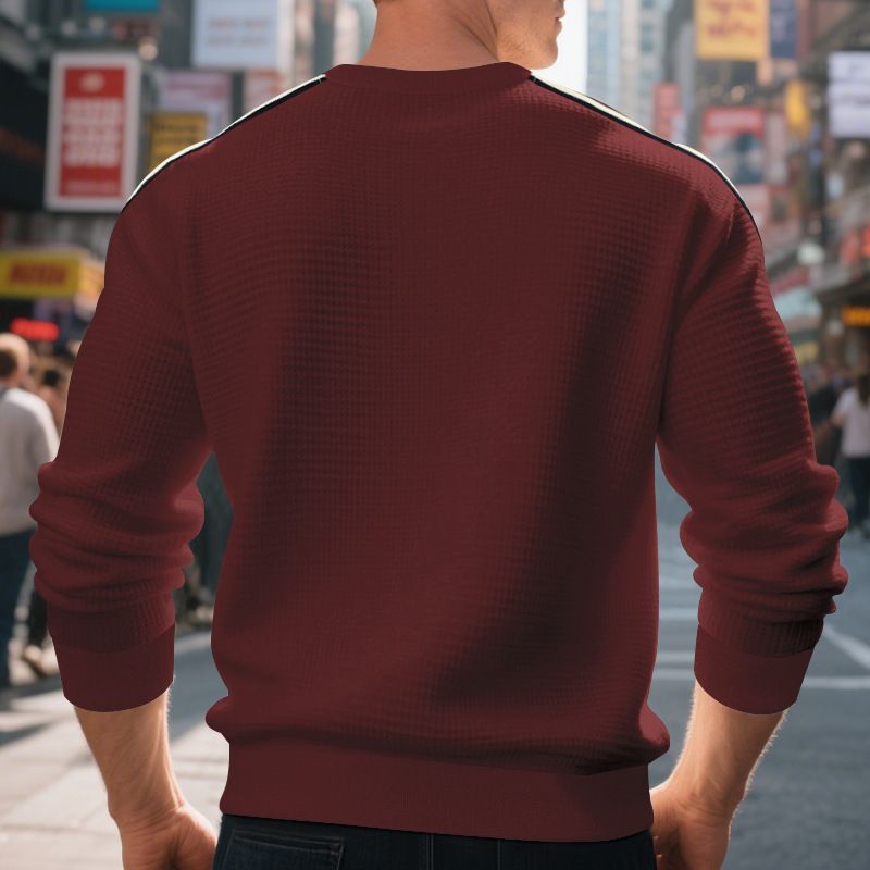 Men's Round Neck T-Shirt - Loose Fit, Lightweight, Seven Stripes, Pineapple Pattern Casual Long-Sleeved Sweatshirt for Men