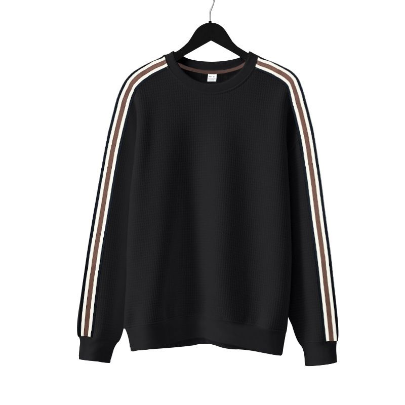 Men's Round Neck T-Shirt - Loose Fit, Lightweight, Seven Stripes, Pineapple Pattern Casual Long-Sleeved Sweatshirt for Men