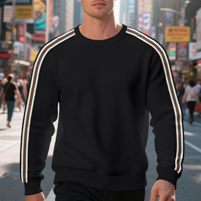 Men's Round Neck T-Shirt - Loose Fit, Lightweight, Seven Stripes, Pineapple Pattern Casual Long-Sleeved Sweatshirt for Men