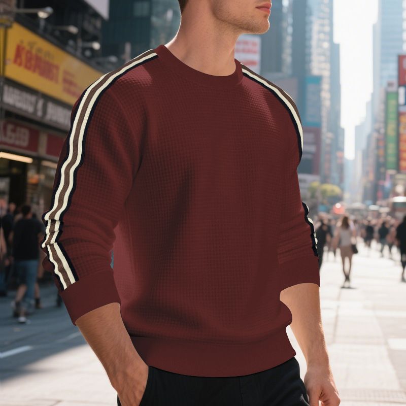 Men's Round Neck T-Shirt - Loose Fit, Lightweight, Seven Stripes, Pineapple Pattern Casual Long-Sleeved Sweatshirt for Men