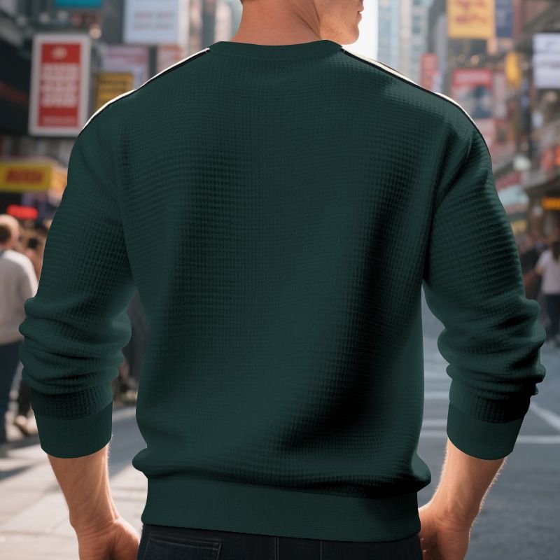 Men's Round Neck T-Shirt - Loose Fit, Lightweight, Seven Stripes, Pineapple Pattern Casual Long-Sleeved Sweatshirt for Men